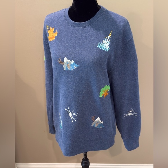 Walt Disney World Blue Multicolored Embroidered Icons
Sweatshirt Unisex Size S - Picture 2 of 9